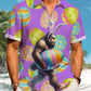 Hawaii Easter Bigfoot Print Art Buttons Stretch Large Size Men's Hawaiian Shirt