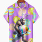 Hawaiian Shirt / Adults / S Hawaii Easter Bigfoot Print Art Buttons Stretch Large Size Men's Hawaiian Shirt