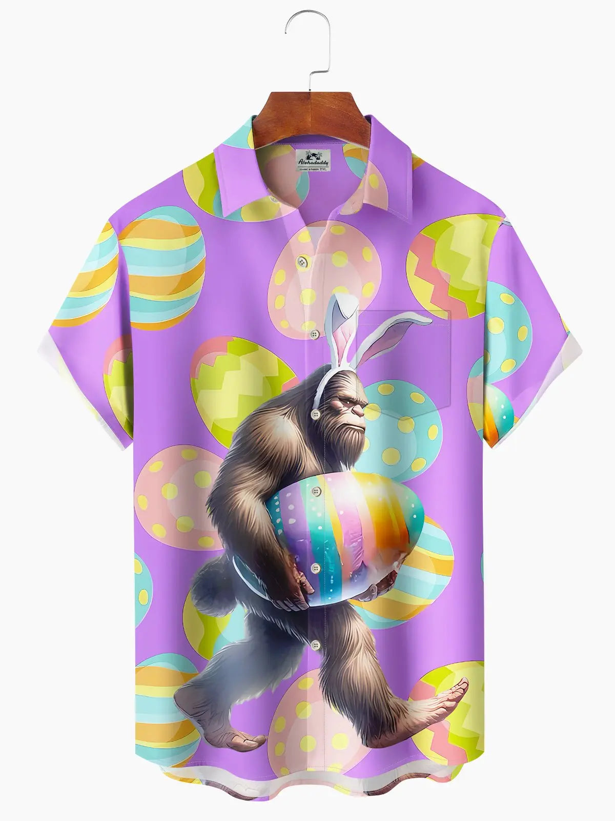 Hawaiian Shirt / Adults / S Hawaii Easter Bigfoot Print Art Buttons Stretch Large Size Men's Hawaiian Shirt