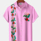 Hawaiian Shirt / Adults / S Hawaii Flamingo Plant Contrast Color Stripe Print Art Button Stretch Large Size Men's Hawaiian Shirt