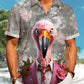 Hawaii Gentleman Flamingo Print Art Button Stretch Large Size Men's Hawaiian Shirt
