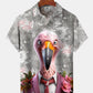 Hawaiian Shirt / Adults / S Hawaii Gentleman Flamingo Print Art Button Stretch Large Size Men's Hawaiian Shirt