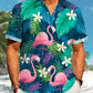 Hawaii Plant Flamingo Print Art Buttons Elastic Large Size Men's Hawaiian Shirt