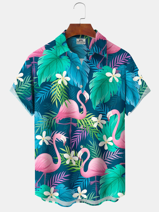 Hawaiian Shirt / Adults / S Hawaii Plant Flamingo Print Art Buttons Elastic Large Size Men's Hawaiian Shirt