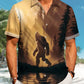 Hawaii Resort Style Bigfoot Print Art Button Stretch Large Size Men's Hawaiian Shirt