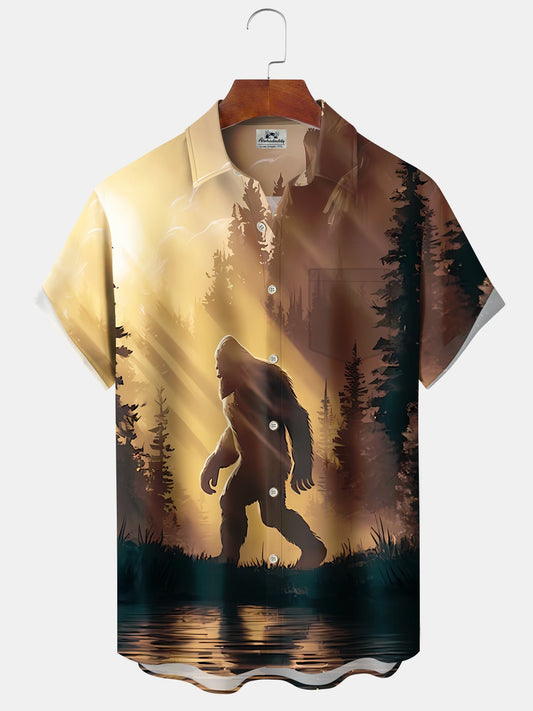 Hawaiian Shirt / Adults / S Hawaii Resort Style Bigfoot Print Art Button Stretch Large Size Men's Hawaiian Shirt