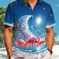 Hawaii Resort Style Flamingo Clouds Print Art Buttons Stretch Large Size Men's Hawaiian Shirt
