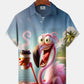 Hawaiian Shirt / Adults / S Hawaii Resort Style Flamingo Drinking Coffee Print Art Button Stretch Large Size Men's Hawaiian Shirt
