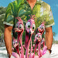 Hawaii Resort Style Graffiti Flamingo Print Art Buttons Stretch Large Size Men's Hawaiian Shirt