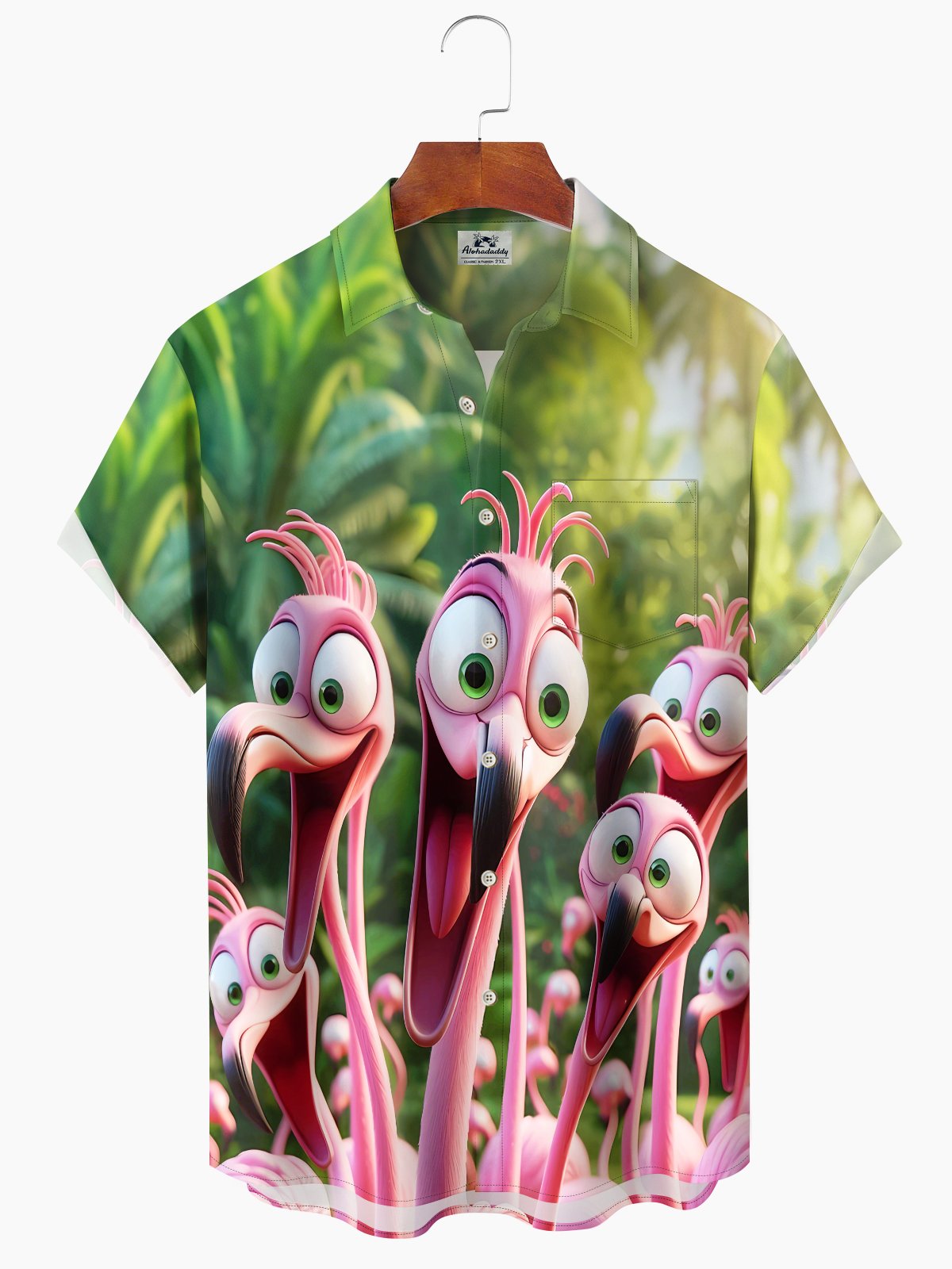 Hawaiian Shirt / Adults / S Hawaii Resort Style Graffiti Flamingo Print Art Buttons Stretch Large Size Men's Hawaiian Shirt