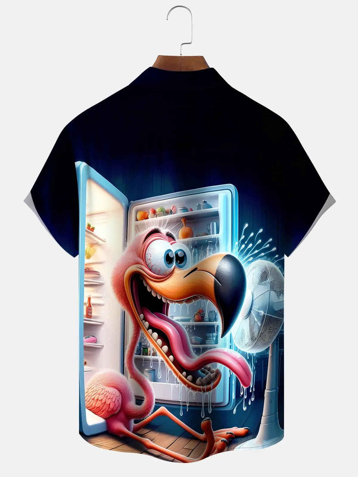 Hawaii Resort Style Hot Flamingo Refrigerator Print Art Button Stretch Large Size Men's Hawaiian Shirt