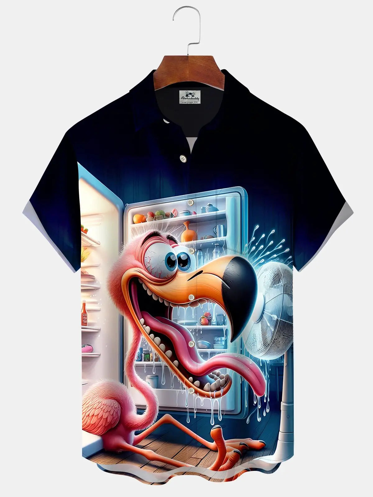 Hawaiian Shirt / Adults / S Hawaii Resort Style Hot Flamingo Refrigerator Print Art Button Stretch Large Size Men's Hawaiian Shirt