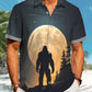 Hawaii Vintage Bigfoot Sunset Silhouette Print Art Buttons Stretch Large Size Men's Hawaiian Shirt