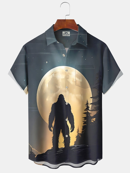 Hawaiian Shirt / Adults / S Hawaii Vintage Bigfoot Sunset Silhouette Print Art Buttons Stretch Large Size Men's Hawaiian Shirt