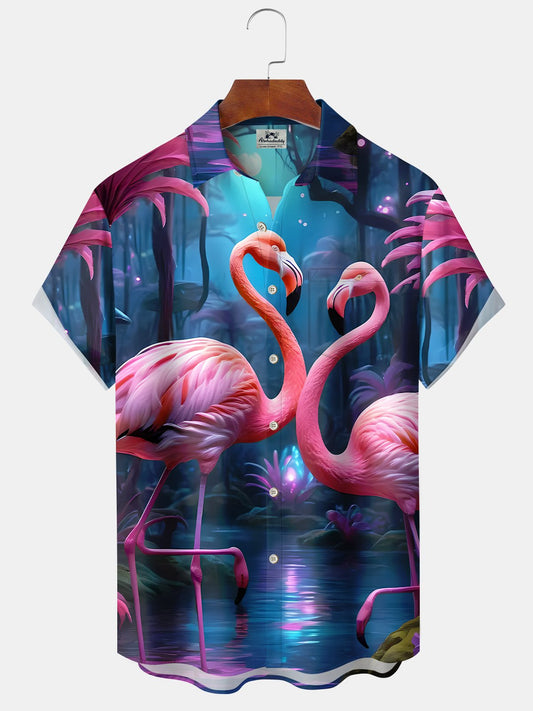 Hawaiian Shirt / Adults / S Hawaiian Coconut Tree Flamingo Men's Hawaiian Shirt