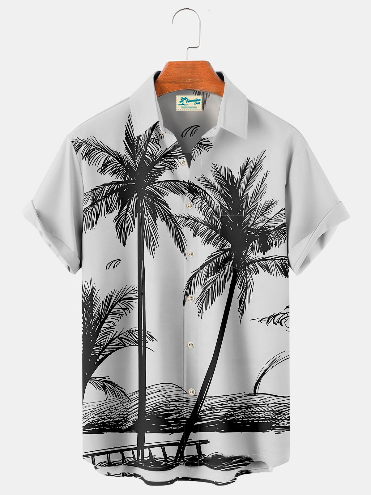 Hawaiian Shirt / Adults / S Hawaiian Grey Coconut Tree Print Chest Bag Holiday Shirt Plus Hawaiian Shirt