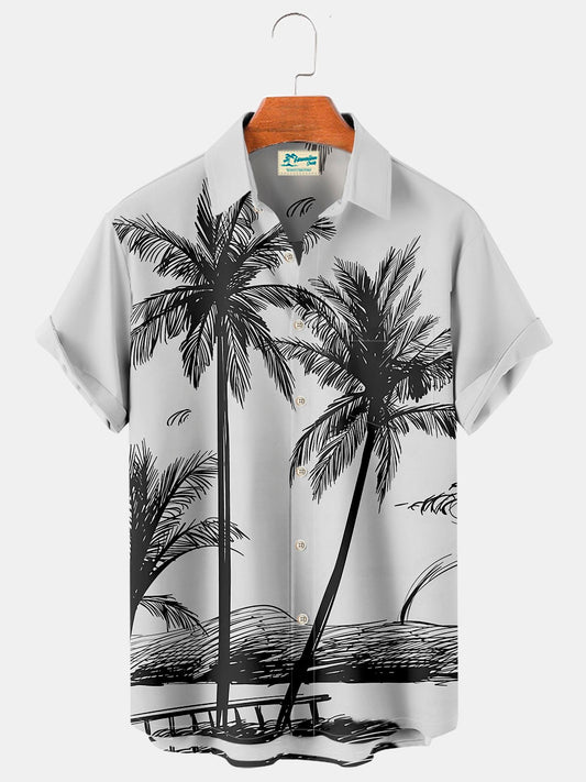 Hawaiian Shirt / Adults / S Hawaiian Grey Coconut Tree Print Chest Bag Holiday Shirt Plus Hawaiian Shirt