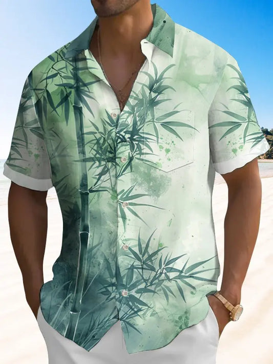 Hawaiian Shirt / Adults / S Hawaiian Plant Bamboo Ink Gradient Hawaiian Shirt