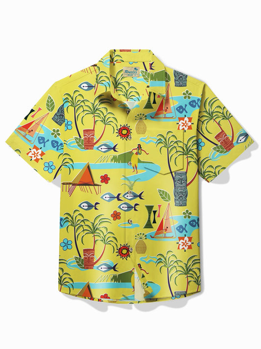 Hawaiian Shirt / Adults / S Hawaiian Shirt Coconut Tree Geometric Tiki &amp; Tops