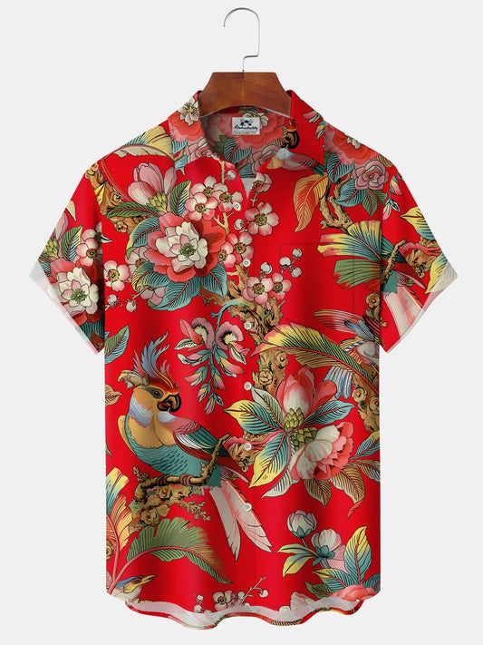 Hawaiian Shirt / Adults / S Hawaiian Vintage Floral Parrot Tropical Leaves Vacation Hawaiian Shirt