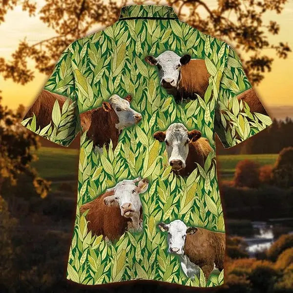 Hereford Cattle Hawaiian Shirt Men Cow Lovers Short Sleeve Hawaiian Aloha Shirt