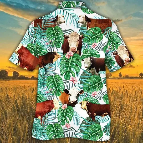 Hereford Cattle Lovers Tropical Plant Hawaiian Shirt Cow Hawaiian Shirt Hawaiian Shirts For Men Women