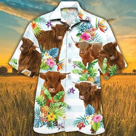 Hawaiian Shirt / Adults / S Highland Cattle Tropical Flower Hawaiian Shirts For Men Women Cow Lovers Tropical Flower Hawaiian Shirt