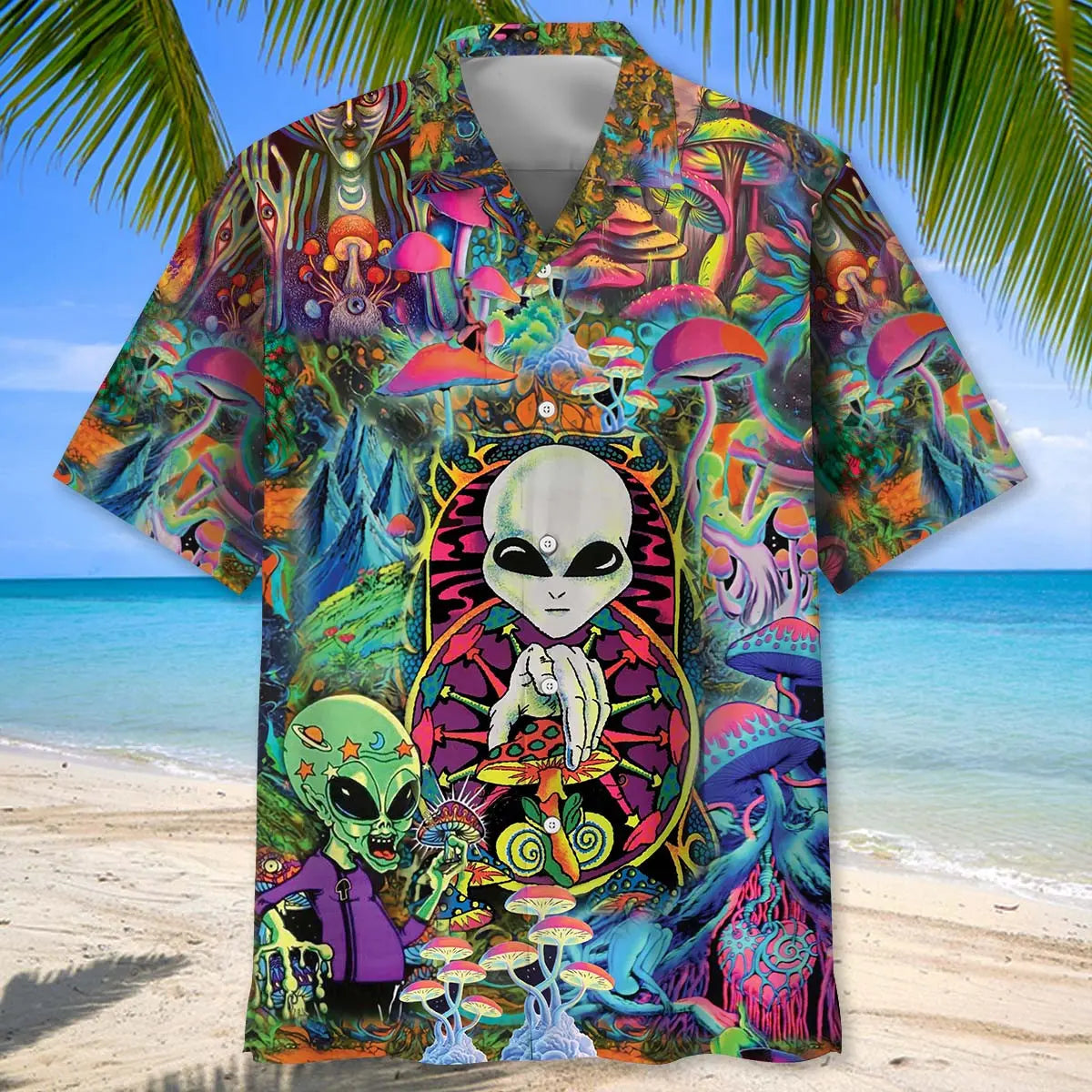 Hippie Alien Mushroom Hawaiian Shirt