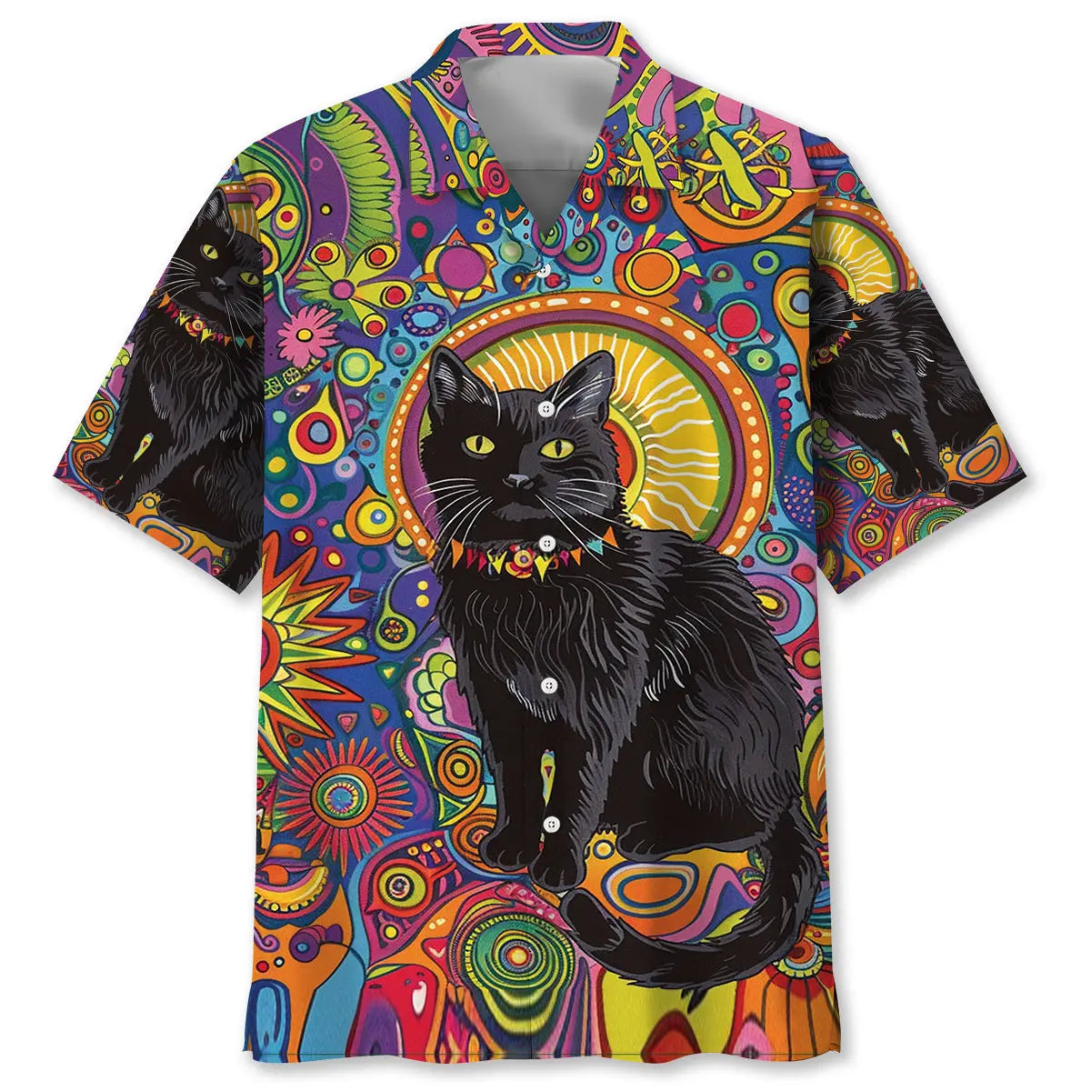 Hawaiian Shirt / Adults / S Hippie Black Cat Hawaiian Shirt