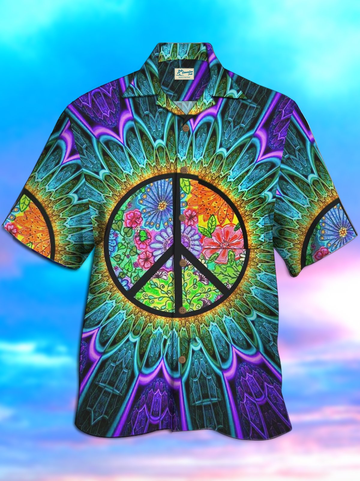 Hawaiian Shirt / Adults / S Hippies Peace and Love Men's Psychedelic Vacation Beach Aloha Hawaiian Shirt