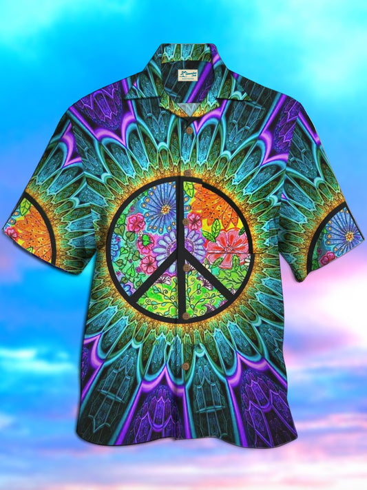 Hawaiian Shirt / Adults / S Hippies Peace and Love Men's Psychedelic Vacation Beach Aloha Hawaiian Shirt