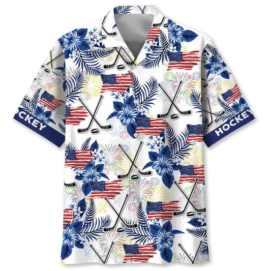 Hawaiian Shirt / Adults / S Hockey USA Theme Hawaiian Shirt
