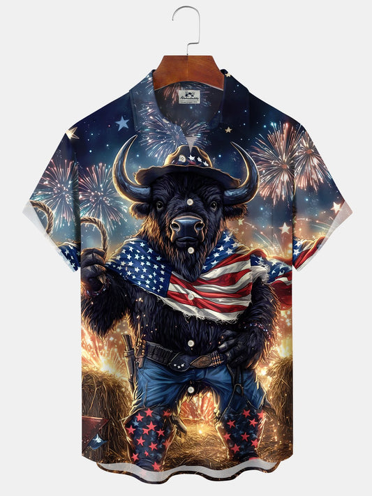 Hawaiian Shirt / Adults / S Holiday American Flag Bison Independence Day Fireworks Hawaiian Shirt
