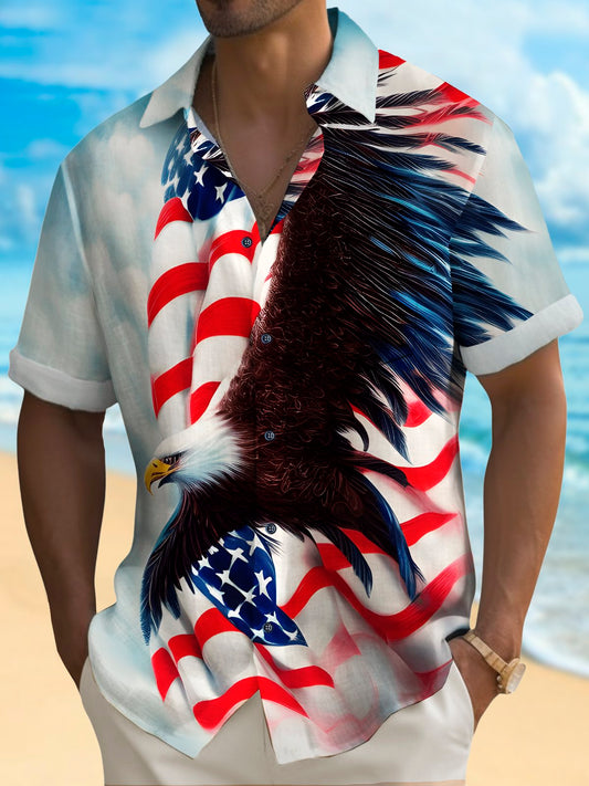 Hawaiian Shirt / Adults / S Holiday Men's Independence Day Flag Eagle Print Casual Breathable Hawaiian Shirt Big Tall