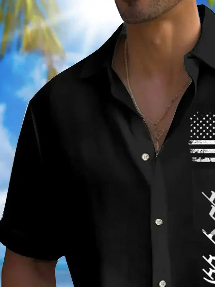 Holiday Men's Independence Day Flag Print Casual Breathable Patriotic Hawaiian Shirts