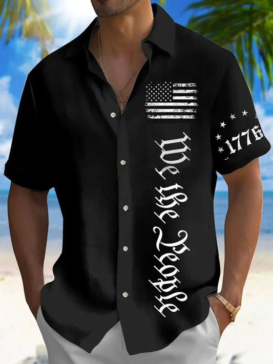 Hawaiian Shirt / Adults / S Holiday Men's Independence Day Flag Print Casual Breathable Patriotic Hawaiian Shirts