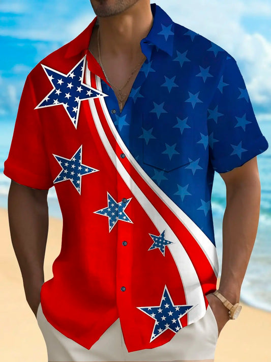 Hawaiian Shirt / Adults / S Holiday Men's Independence Day Flag Printed Casual Breathable Hawaiian Shirt Big Tall