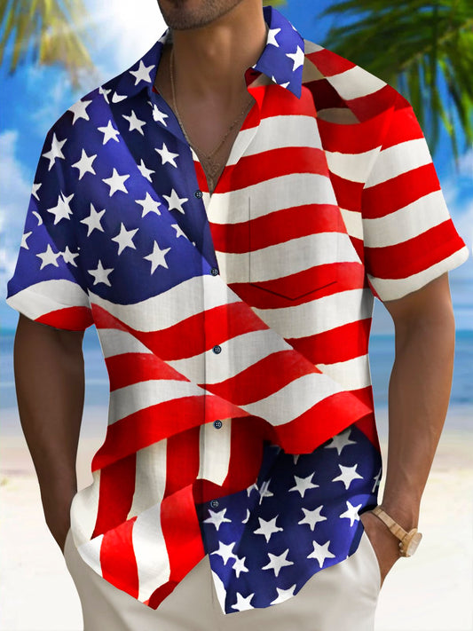 Hawaiian Shirt / Adults / S Holiday Men's Independence Day Flag Printed Casual Breathable Hawaiian Shirt Big Tall