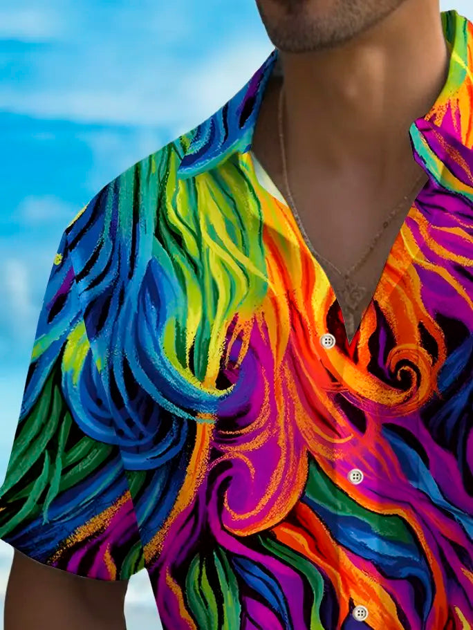 Holiday Men's Pride Month Abstract Art Print Casual Breathable Hawaiian Shirt Big Tall