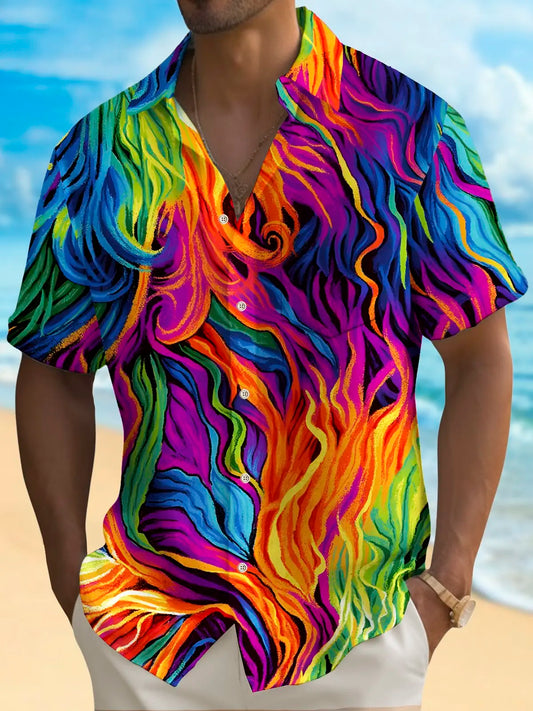 Hawaiian Shirt / Adults / S Holiday Men's Pride Month Abstract Art Print Casual Breathable Hawaiian Shirt Big Tall
