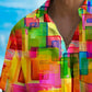 Holiday Men's Pride Month Rainbow Color Geometric Print Casual Breathable Hawaiian Shirt Big Tall