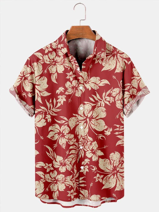 Hawaiian Shirt / Adults / S Holiday Style Hawaiian Series Plant Flower Leaf Element Lapel Short-Sleeved Hawaiian Shirt