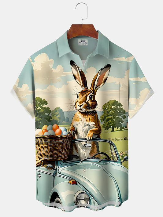 Hawaiian Shirt / Adults / S Holiday Vintage Biker Easter Egg Bunny Hawaiian Shirt