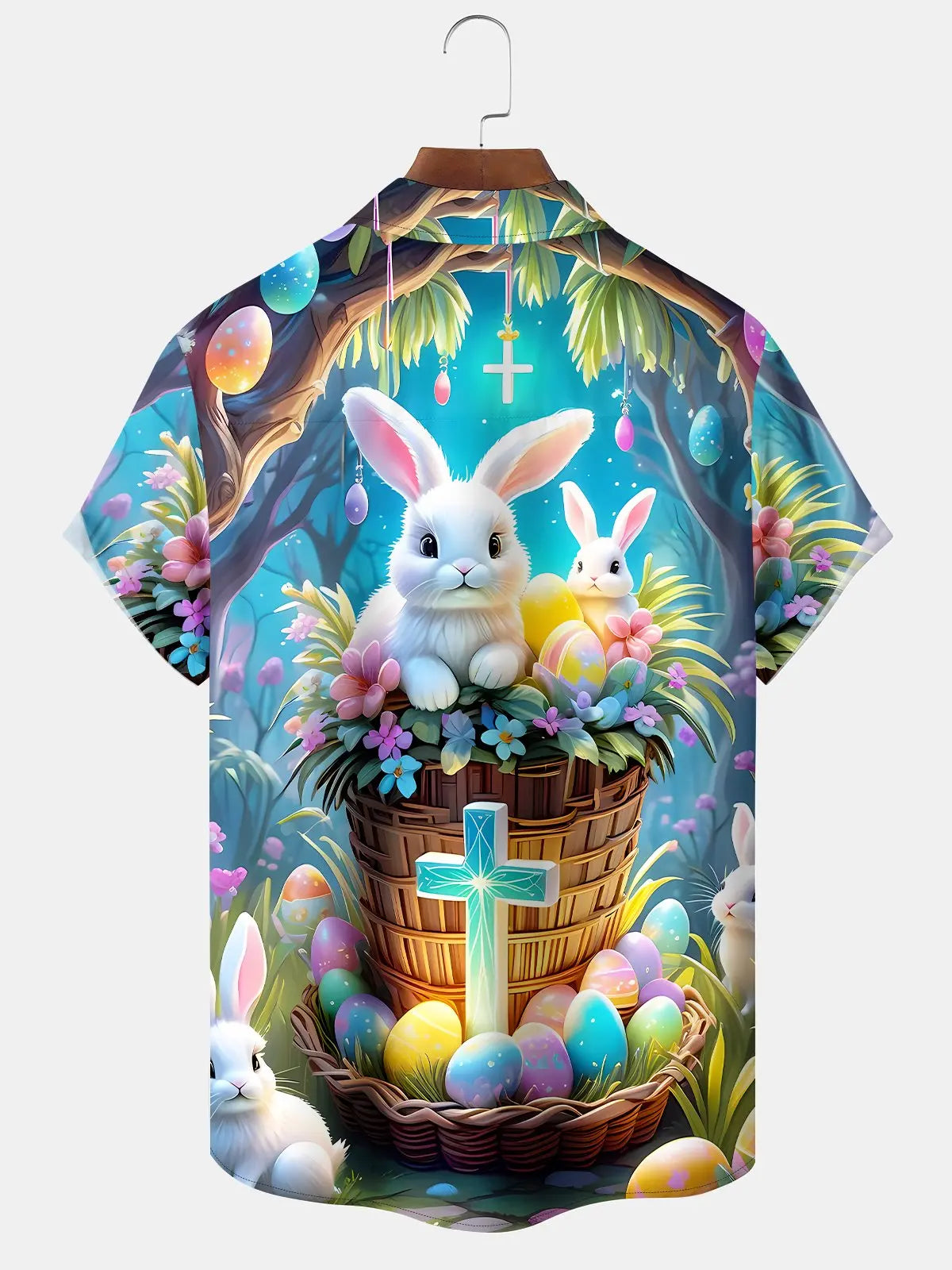 Holiday Vintage Easter Egg Bunny Cross Cartoon Hawaiian Shirt