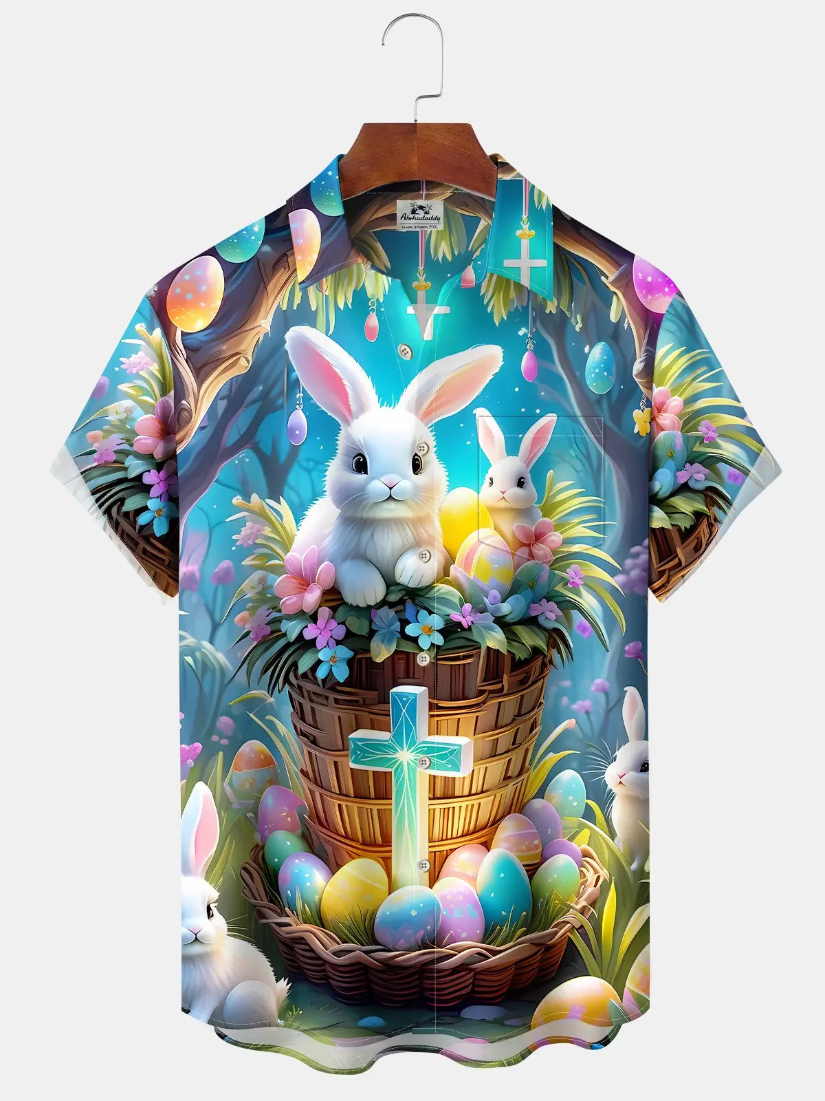 Hawaiian Shirt / Adults / S Holiday Vintage Easter Egg Bunny Cross Cartoon Hawaiian Shirt