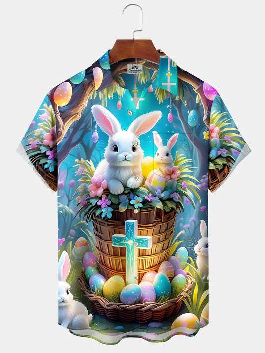 Hawaiian Shirt / Adults / S Holiday Vintage Easter Egg Bunny Cross Cartoon Hawaiian Shirt