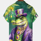 Holiday Vintage Mardi Gras Crocodile Coconut Tree Hawaiian Shirt