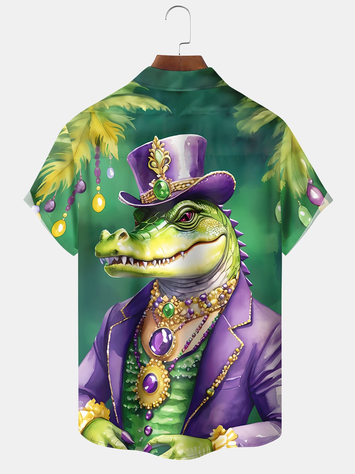 Holiday Vintage Mardi Gras Crocodile Coconut Tree Hawaiian Shirt