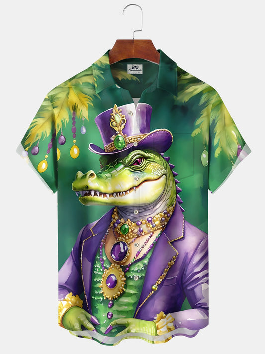 Hawaiian Shirt / Adults / S Holiday Vintage Mardi Gras Crocodile Coconut Tree Hawaiian Shirt