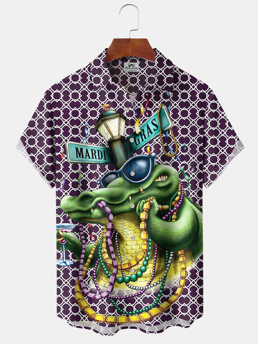 Hawaiian Shirt / Adults / S Holiday Vintage Mardi Gras Geometric Crocodile Beaded Mask Hawaiian Shirt